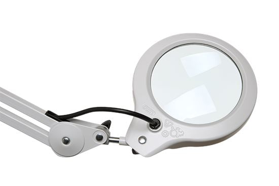 Luxo LFM LED G2 Round Magnifier, 3-Diopter, 30 inch, Clamp, Light Grey