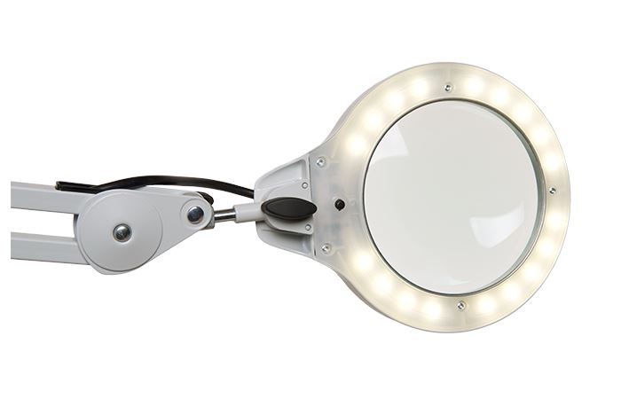 Luxo LFM LED G2 Round Magnifier, 3-Diopter, 45 inch, Clamp, Light Grey