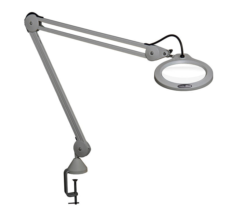 Luxo LFM LED G2 Round Magnifier, 5-Diopter, 30 inch, Clamp, Light Grey