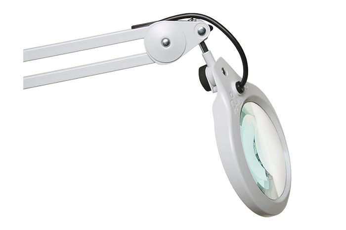 Luxo LFM LED G2 Round Magnifier, 5-Diopter, 45 inch, Clamp, Light Grey