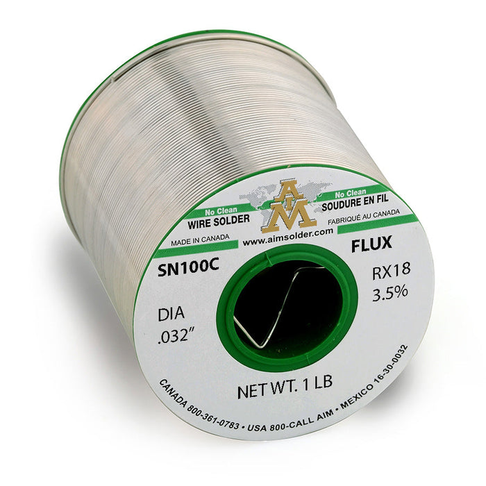 AIM SN100C RX18 3.5% Lead Free No-Clean Wire Solder .032" Diameter (24 rolls)