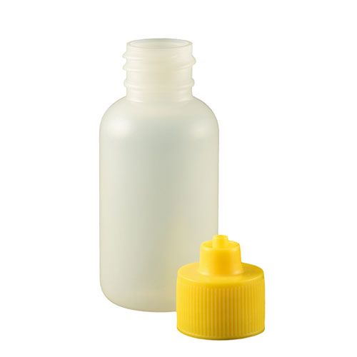 1 oz. Bottle LDPE Boston Round w/ Yellow Luer Lock Cap-20PK