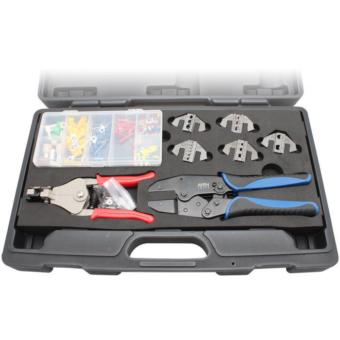 Deluxe Crimping Tool Kit with Frame, 5 Dies, Wire Stripper, and 148 pc Connector Set