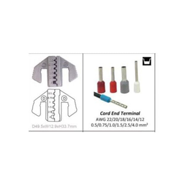 Crimping Die D | For Cord End Terminals | 22/20/18/16/14/12 AWG