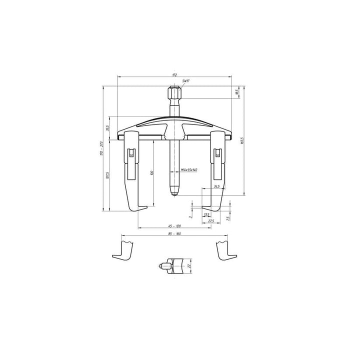 Gedore 1307703 Puller, 2-Arm Pattern 130x100 mm