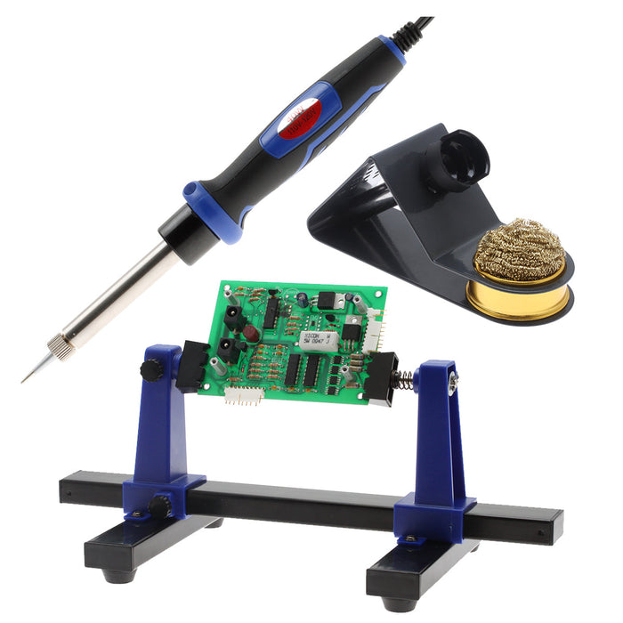 Soldering Iron 40W with Fine Tip + Stand with Soft Coiled Brass Tip Cleaner & Circuit Board Holder