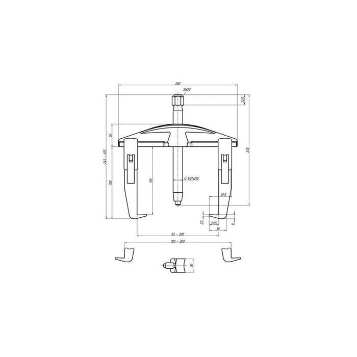 Gedore 1868160 Universal Puller HIGH POWER 2-Arm Pattern 200x150 mm