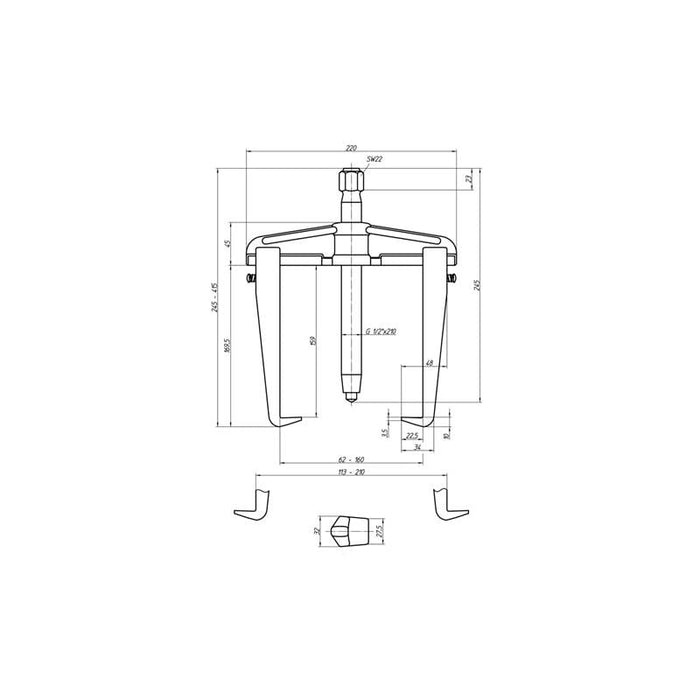 Gedore 1956353 Universal puller, 2-arm pattern, rigid legs with leg brake 170x150 mm