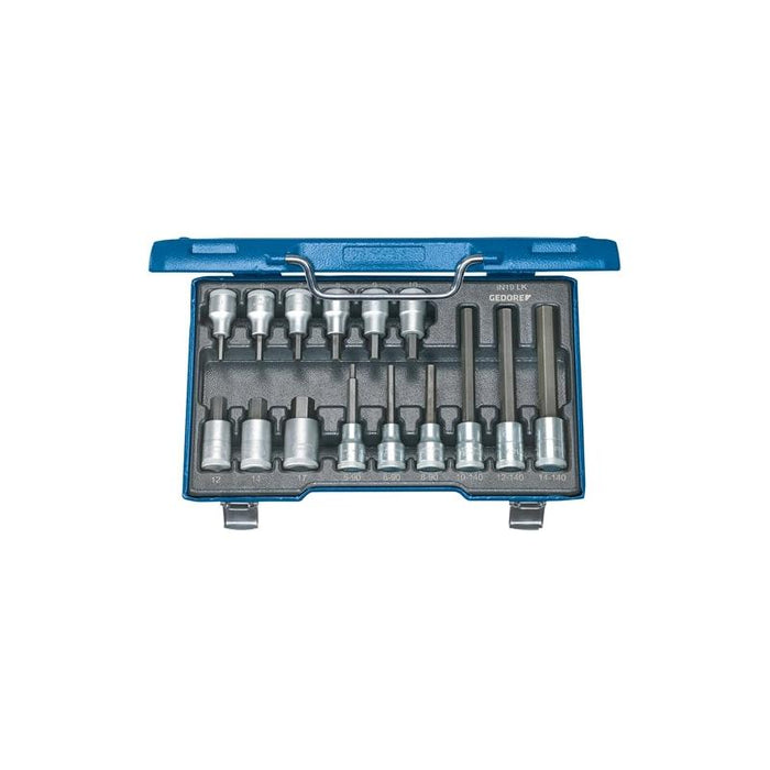 Gedore 6129360 Screwdriver Bit Socket Set 1/2" 15 pcs In-Hex 5-17 mm