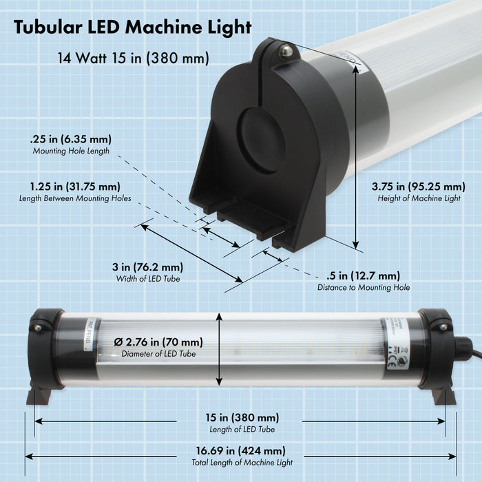 Tubular LED Machine Light 14 Watt 15in (380mm)