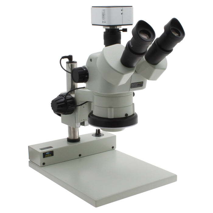 Stereo Zoom Trinocular Microscope DSZV-44 [10x-44x] on Post Stand with Integrated LED Light & USB 5M Camera