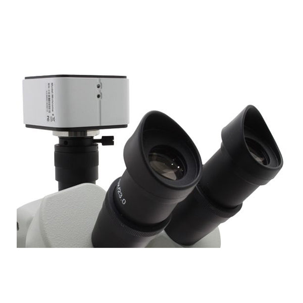 Stereo Zoom Trinocular Microscope DSZV-44 [10x-44x] on Post Stand with Integrated LED Light & USB 5M Camera
