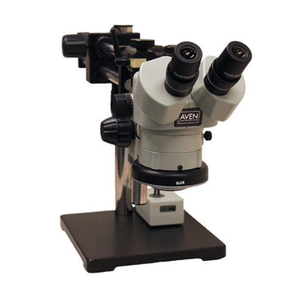 Stereo Zoom Binocular Microscope SPZ-50 [6.75x -50x] on Double Arm Boom Stand with Integrated LED Light