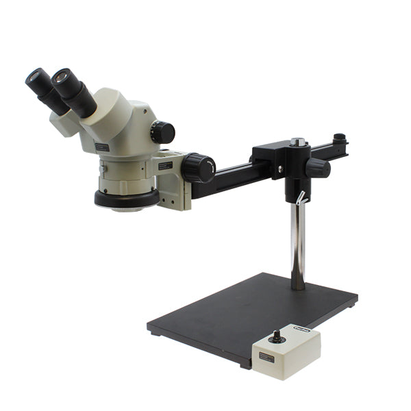 Stereo Zoom Binocular Microscope SPZ-50 [6.75x -50x] on Ultra Glide Boom Stand & LED  Ring Light