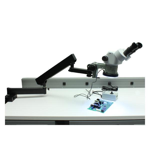 Stereo Zoom Binocular Microscope SPZ_50 [6.75x -50x] on Articulating Arm with Integrated Ring Light