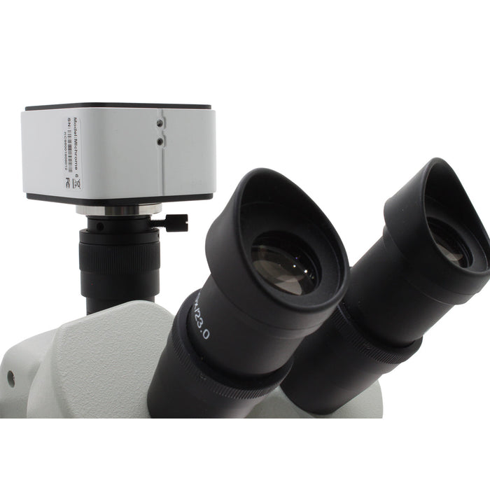 Stereo Zoom Trinocular Microscope SPZV-50 [6.75x-50x] on Ultra Glide Boom Stand, LED FOI & USB 6M Camera