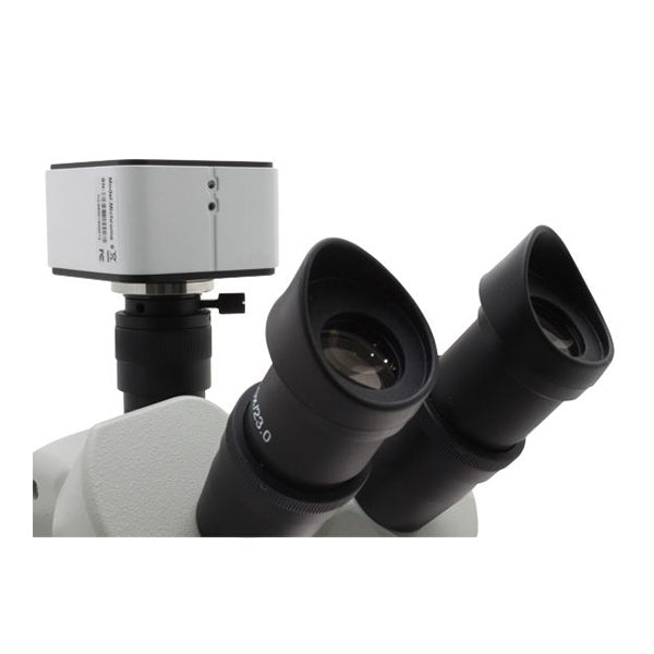 Stereo Zoom Trinocular Microscope SPZV-50 [6.75x-50x] on Post Stand with Integrated Light and USB 6M Camera