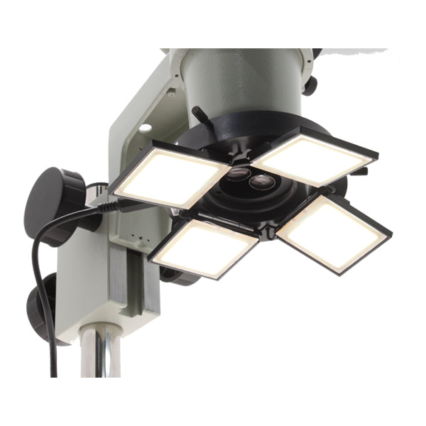 SPZ-50 Stereo Zoom Microscope with OLED Ring Light and Double Arm Boom Stand