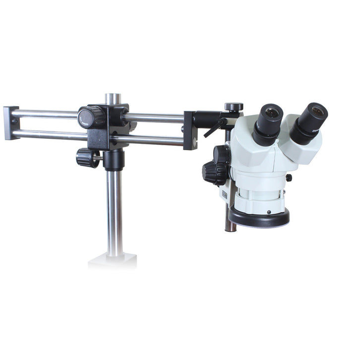 Stereo Zoom Binocular Microscope SPZ-50 [6.7x – 50x] on Double Arm Boom Stand with Table Clamp