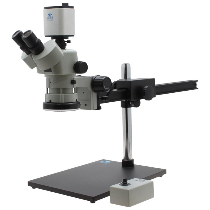 Stereo Zoom Trinocular Microscope SPZV-50 [6.7x – 50x] With Mighty Cam Pro Auto Focus Camera on Ultra-Glide Stand