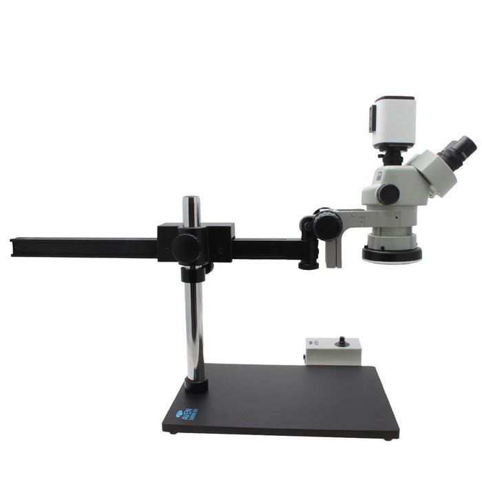 Stereo Zoom Trinocular Microscope SPZV-50 [6.7x – 50x] With Mighty Cam Pro Auto Focus Camera on Ultra-Glide Stand