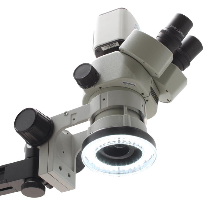 Stereo Zoom Trinocular Microscope SPZV-50 [6.7x – 50x] With Mighty Cam Pro Auto Focus Camera on Ultra-Glide Stand