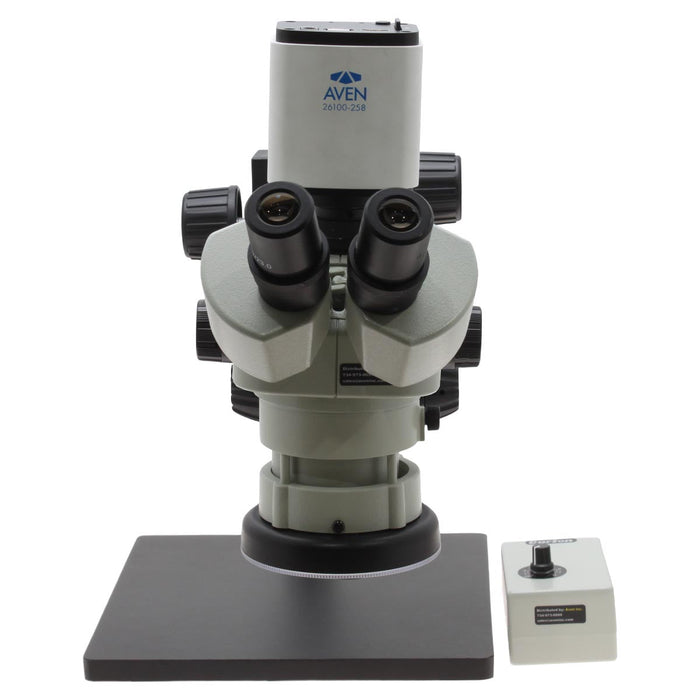 Stereo Zoom Trinocular Microscope SPZV-50 [6.7x – 50x] on DABS Stand Stand Mighty Cam Pro and Tiltable Arbor