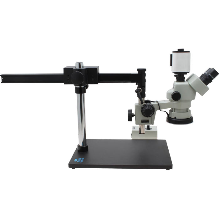 Stereo Zoom Microscope SPZV-50 [6.7x - 50x] on Ultra Glide Stand with Tiltable Arbor and Mighty Cam Pro Auto Focus Camera