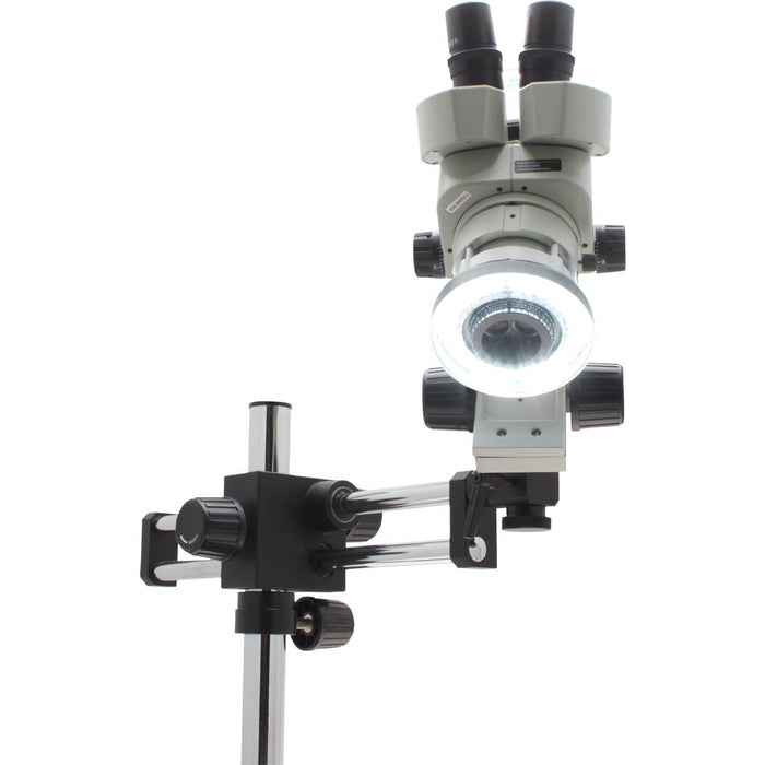 Stereo Zoom Trinocular Microscope SPZV-50 [6.7x – 50x] with with Mighty Cam Pro Auto Focus Camera, DABS Table Clamp Stand, LED Focus Mount, and HD Monitor