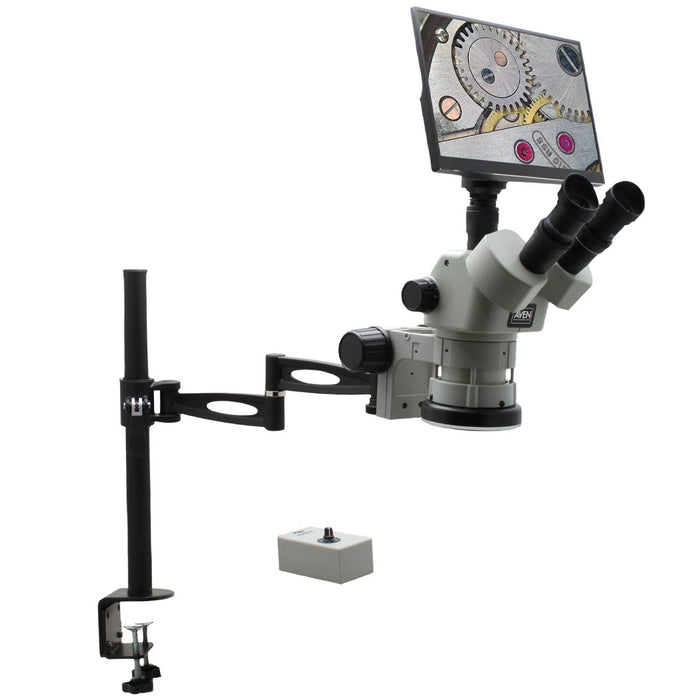 Stereo Zoom Microscope SPZV-50 [6.7x – 50x] on Compact Articulating Arm Stand with Mighty Cam Eidos Camera/Monitor