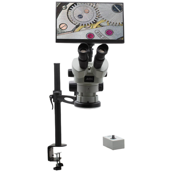 Stereo Zoom Microscope SPZV-50 [6.7x – 50x] on Compact Articulating Arm Stand with Mighty Cam Eidos Camera/Monitor