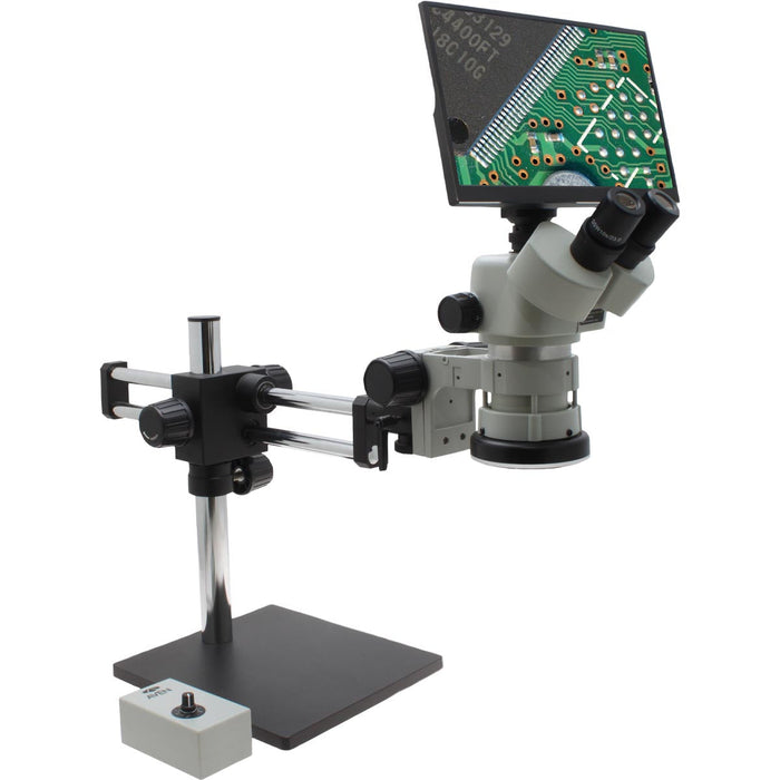 Stereo Zoom Microscope SPZV-50 [6.7x – 50x] on DABS Stand with LED Ring Light