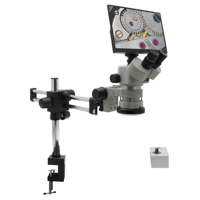 Stereo Zoom Microscope SPZV-50 [6.7x – 50x] on DABS Stand with table clamp  LED Ring Light