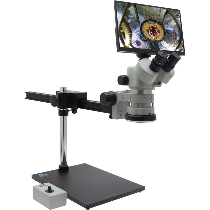 Stereo Zoom Microscope SPZV-50 [6.7x – 50x] on Ultra Glide Stand with LED Ring Light