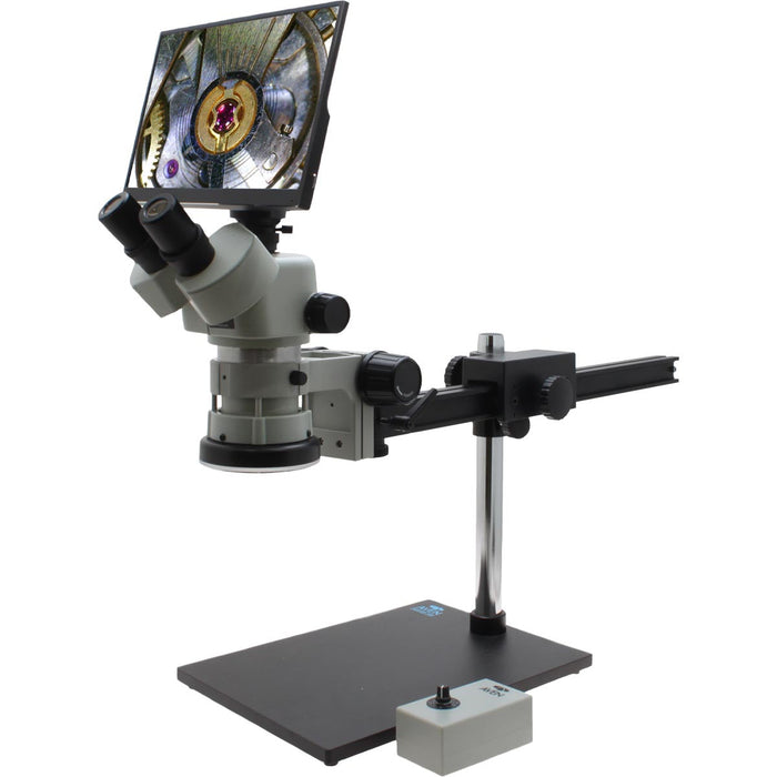 Stereo Zoom Microscope SPZV-50 [6.7x – 50x] on Ultra Glide Stand with LED Ring Light