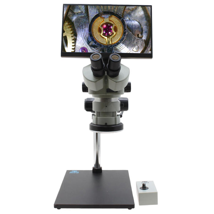 Stereo Zoom Microscope SPZV-50 [6.7x – 50x] on Ultra Glide Stand with LED Ring Light