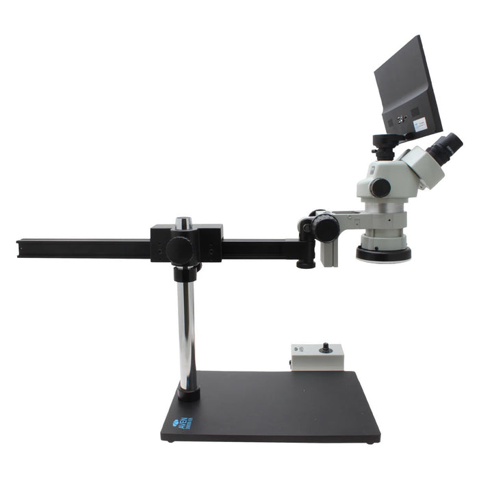 Stereo Zoom Microscope SPZV-50 [6.7x – 50x] on Ultra Glide Stand with LED Ring Light