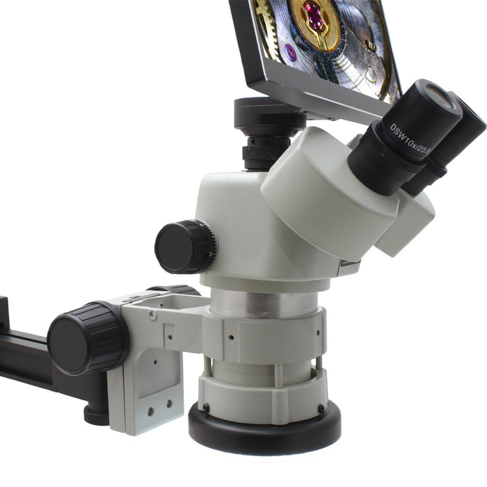 Stereo Zoom Microscope SPZV-50 [6.7x – 50x] on Ultra Glide Stand with LED Ring Light