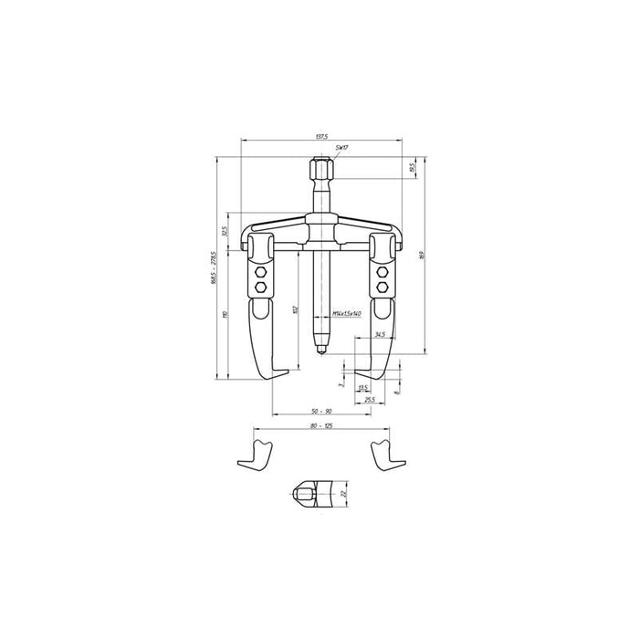Gedore 8000230 Universal puller, 2-arm pattern 90x100 mm