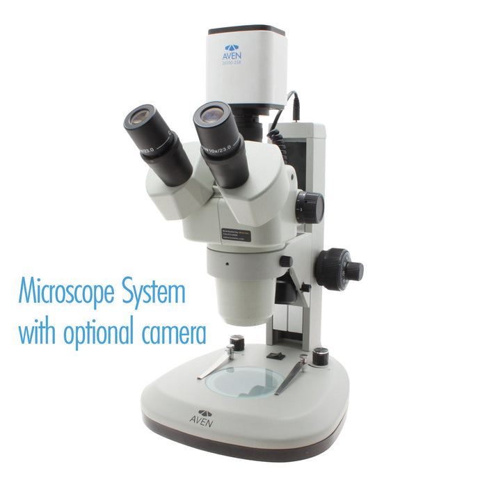 DSZV-44 Trinocular Stereo Zoom Microscope [10x - 44x] on Track Stand with Top and Bottom LEDs