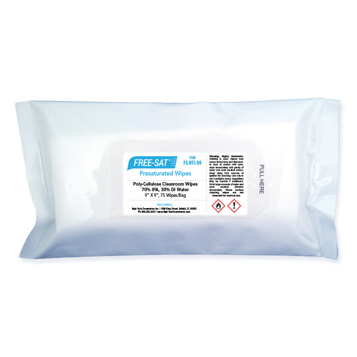 FREE-SAT, "CLEAN-CUT", Pre-Saturated Nonwoven Wipes, 70% Isopropyl Alcohol/30% Deionized Water, 9"X9", 75/Bag, 12 Bags/Case