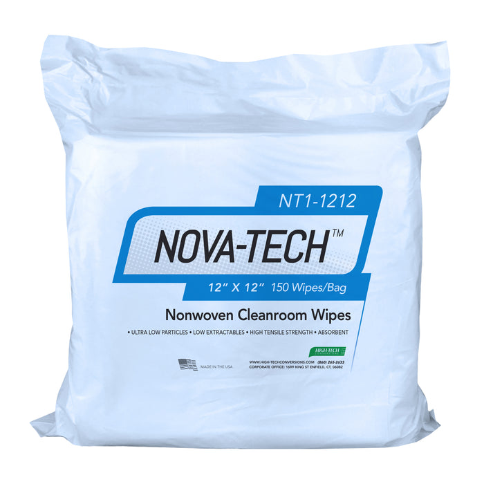 NOVA-TECH 1000 Nonwoven Cleanroom Wipes, 12" X 12", 150 / Bag, 14 Bags/Case