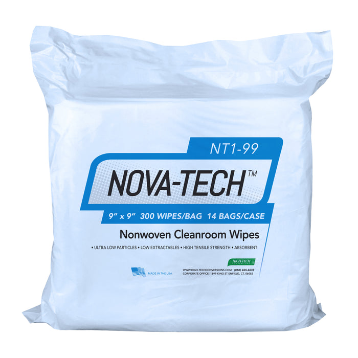 NOVA-TECH 1000 Nonwoven Cleanroom Wipes 9"X9", 300/Bag, 12 Bags/Case