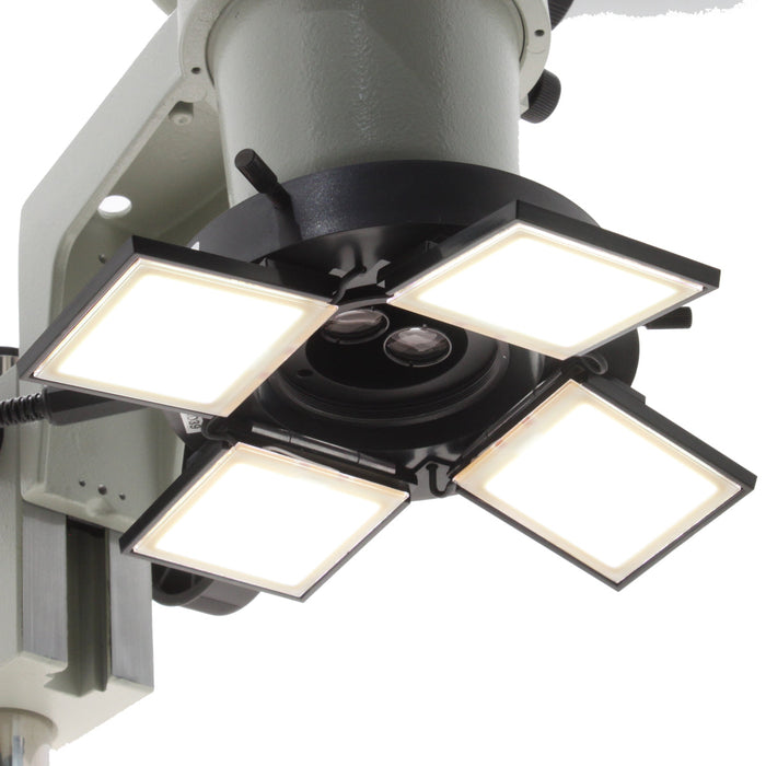 Stereo Zoom Binocular Micrscope SPZ-50 [6.75x-50x] on Double Arm Boom Stand with OLED Ring Light