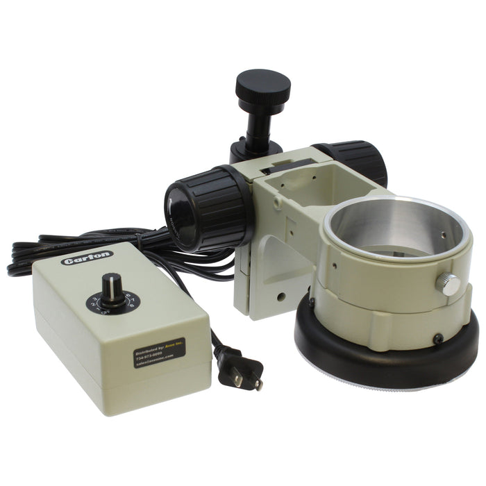 SPZ-50 Stereo Zoom Microscope [6.7x - 50x] on Articulating Arm Stand with Integrated Ring Light