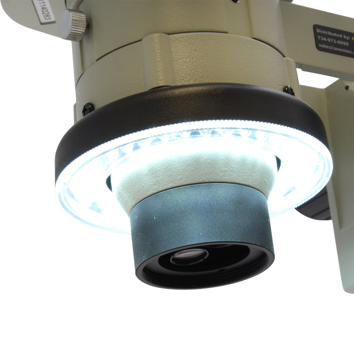 SPZ-50 Stereo Zoom Microscope [6.7x - 50x] on Articulating Arm Stand with Integrated Ring Light