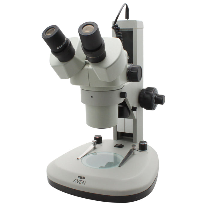 SPZ-50 Stereo Zoom Microscope [6.7x - 50x] on Track Stand with Top and Bottom LEDs