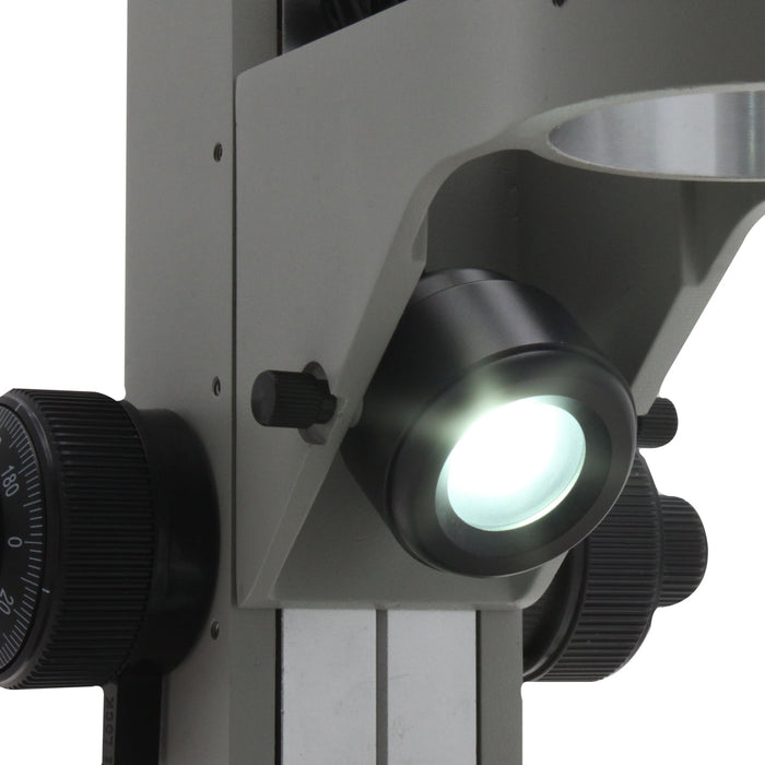 SPZ-50 Stereo Zoom Microscope [6.7x - 50x] on Track Stand with Top and Bottom LEDs