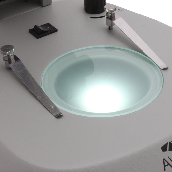 SPZH-135 Stereo Zoom Microscope [21x-135x] on Track Stand with Top and Bottom LEDs