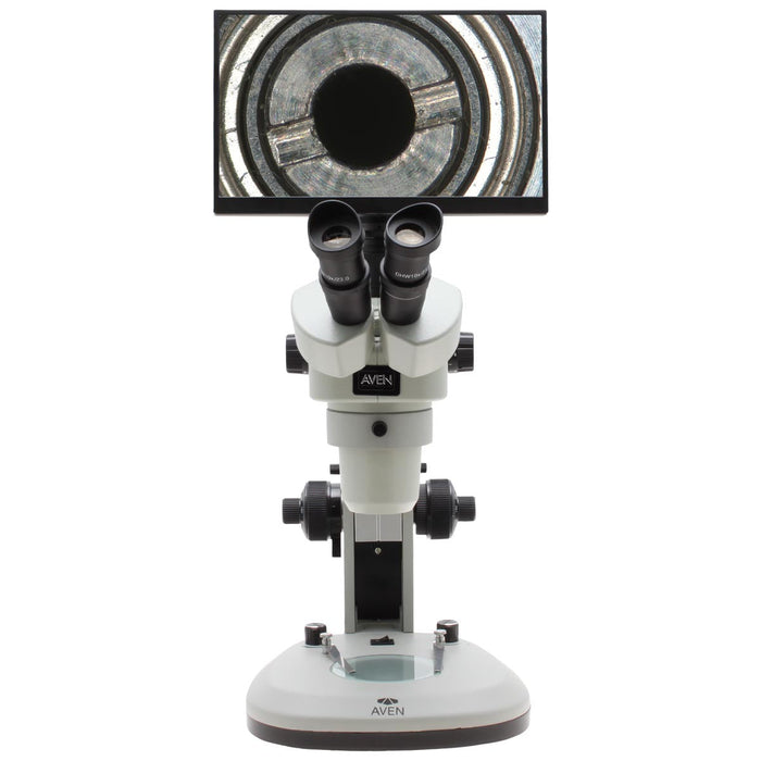 SPZV-50 Trinocular Stereo Zoom Microscope [6.7x - 50x] on Track Stand with Top and Bottom LEDs
